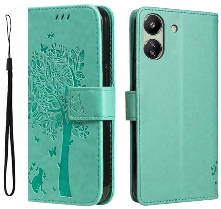 PEIYE Cover per Xiaomi Redmi 13C / Poco C65 - Custodia in Pelle PU con Design a Rilievo, Silicone Soft Antiurto, Flip Libro con Portafoglio, Chiusura Magnetica - Case -Verde