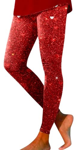 Damen Valentinstag Rosenmuster Lustige Strumpfhosen Leggings Liebe Herz Druck Plaid Gemusterte Strumpfhosen Paare 2024 Festival Winter Strumpfhose Butt Lifting Weiche Laufhose, rot, M