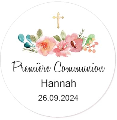 50 colombe Ma Première Communion Autocollants personnalisés Etiquettes Baptême adhésives Stickers pour Fête Merci cadeaux invités - Rd 612 (06 Floral et croix)