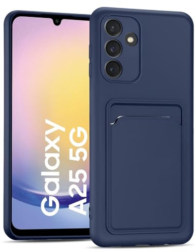 CoolGadget Handyhülle mit Kartenfach für Samsung Galaxy A25 5G Blau | Silikon Case mit Kartenhalter auf der Rückseite, stoßfest, erhöhter Kameraschutz, dünn