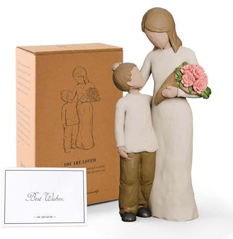 Faumsut Mutter und Sohn Figuren, geformt, handbemalt, Mutter und Kind-Statuen, Geschenke für Muttertag, Jahrestag, Geburtstag, Heimdekoration