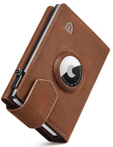 LORZOR® Design für Airtag Wallet, Slim Wallet mit Münzfach, Geldbörse Herren echtem Leder, RFID Blocker Portemonnaie, Portmonee Herren kartenetui Platz für 10 Karten, Geldbeutel (Braun)