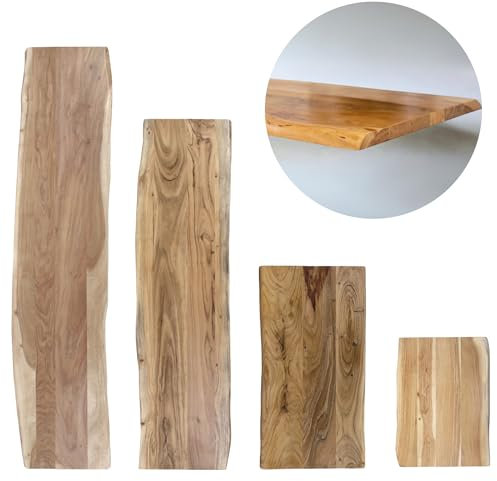 trelevo Holzplatte 100x40 cm, Akazienholz massiv 26mm, Tischplatte naturfarben, Baumkantenplatte für Sitzbank, Waschtisch und Beistelltisch