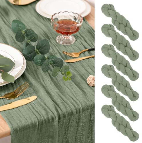 AUAUY Seihtuch Tischläufer, 6 Stück Salbeigrün Käsetuch Tischläufer, Boho Gaze Käsetuch Tischläufer Rustikaler Durchsichtiger Läufer, Tischdecke für Boho Hochzeit Dekoration Geburtstagsparty 90x300 cm