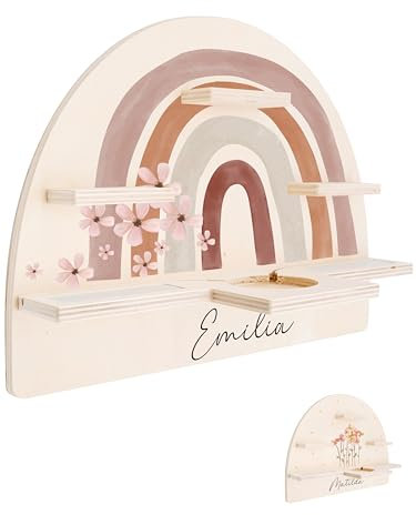 Bärenfreunde® - Personalisiertes Tonie Regal für Kinderzimmer - Magnetisches Toniebox Regal für Toniebox & Figuren mit abgerundeten Ecken & Kanten (Regenbogen Blumen)