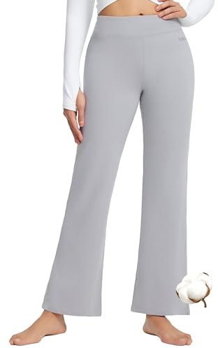 baleaf Damen Flare Yogahose Leggings warm Fitness Hose Jogginghose Baumwolle Bauchkontrolle Schlaghose Arbeit Sporthose mit Taschen Silbergrau XL
