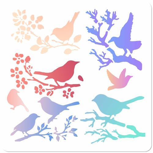 GORGECRAFT 30cm Große Vogelschablone Große Vögel Auf Einem AST Blumenvorlagen Ausgehöhlte Silhouettenschilder Aus Kunststoff Zeichnung Wiederverwendbare Vorlage Zum Malen Auf Holzböden Möbeln Wänden