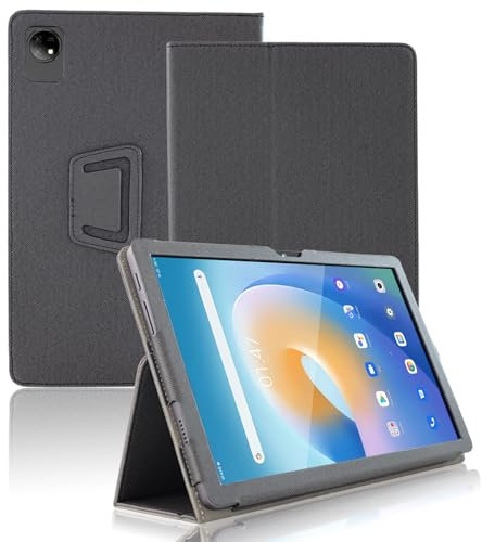 Haofun Funda Compatible con Blackview Tab 80/Tab 10 WiFi, Smart Cover PU Protector con Soporte Multiángulo, Ultra Delgada Anti-Caída Case Carcasa con Correa para la Muñeca (Negro)