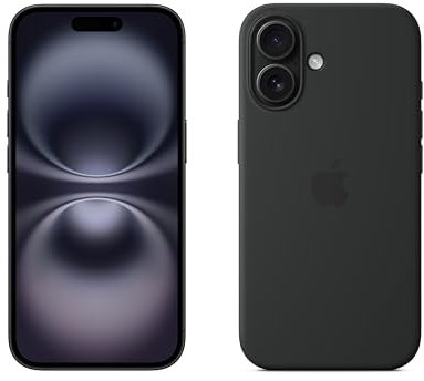 Apple iPhone 16 (128 GB) - Negro + Funda de Silicona con MagSafe - Negro