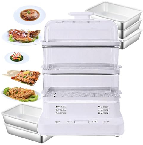 forplubossmmp Vaporera Eléctrica De 800 W De 3 Niveles con Rejilla para Cocinar Al Vapor | Ollas Arroceras Antiadherentes con Reserva De 24 Horas | Vaporera De Cocina para Comidas Y Cereales