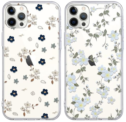 Coiwxmoi 2 Stück Blumen Handyhülle für Apple iPhone 16 Pro Max Hülle, Transparent Aesthetic Muster Handyhülle für Mädchen Frauen Durchsichtig Silikon Bumper Schutzhülle für iPhone 16 Pro Max 6,9,05