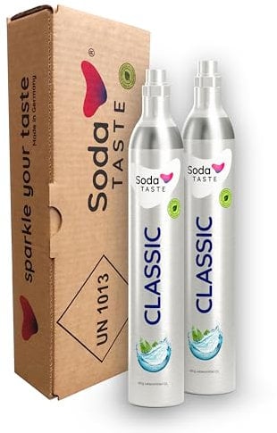 SodaTASTE CO2-Zylinder tauschen 2er-Pack (Refill) für Wassersprudler, Classic, für bis zu 120l Sprudelwasser (ACHTUNG: 2 leere Zylinder nötig)
