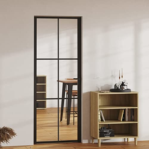 IKAYAA Porta Interna in Vetro Porta da Interni Battente Porta Vetro per Bagno Cucina Studio in Vetro e Alluminio-Nero e trasparente-76 x 201.5 cm