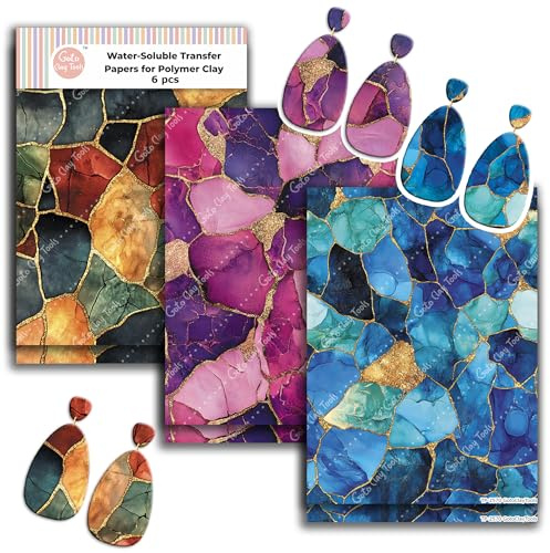GOTO CLAY TOOLS Alcohol Ink Style Clay Transfer Paper – 6 Pcs, Transfer Paper for Polymer Clay, Ink Art Polymer Clay Transfer Sheet for Jewelry Making