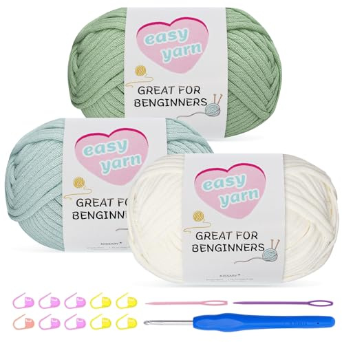 Nissary Wolle zum Häkeln 3x100g,Dicke Baumwolle Häkelgarn mit 4mm Haken,Schlauchgarn Häkelwolle Starter-Set für Anfänger, Amigurumi-Projekte