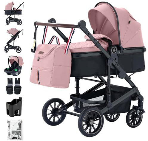 Daliya® NEOMOVE 3in1 Kinderwagen, Buggy & i-Size Babyschale (Schwarz-Rosa)