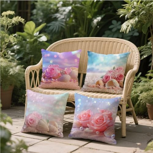 Cuscini da Esterno Impermeabili conchiglia Rosa, Set di 4 Cuscini per Divano 90 x 90 cm, Velluto Resistenti Alle Intemperie Cuscino, Cuscino Divano Decorativi, per Giardino Soggiorno Balcone ed-54