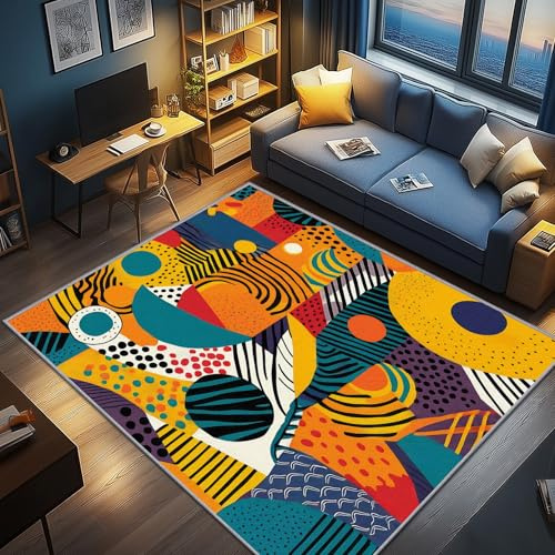 AevuCub Pop-Art Deko, Geometrische Bunt Teppich 80x150 Kurzflor, Kleiner Teppich Wohnzimmer Abstrakt Modern, Weich rutschfest Waschbare Teppiche, Bettvorleger Schlafzimmer Kinderzimmer