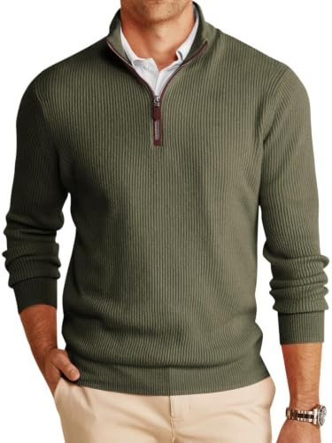 Runcati Herren Pullover 1/4 Zip Mock Neck Strickpullover Leichter Turtleneck Feinstrick Sweater Männer Winter Basic Polo Pulli