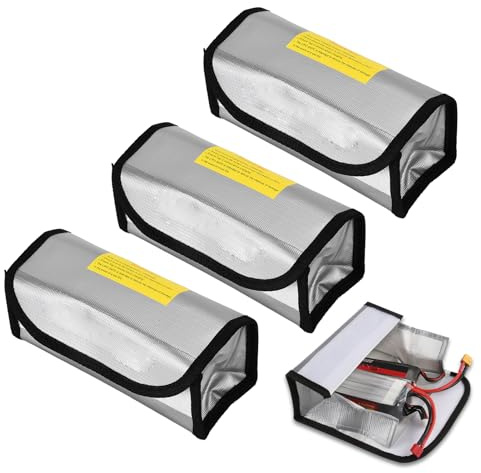 3 Stück Lipo Schutztasche, Feuerfeste Explosionsgeschützte Sicherheitstasche für LiPo Akkus, Wiederaufladbare Batterie Aufbewahrungstasche für, Drohnen, E-Bike, Modellbau