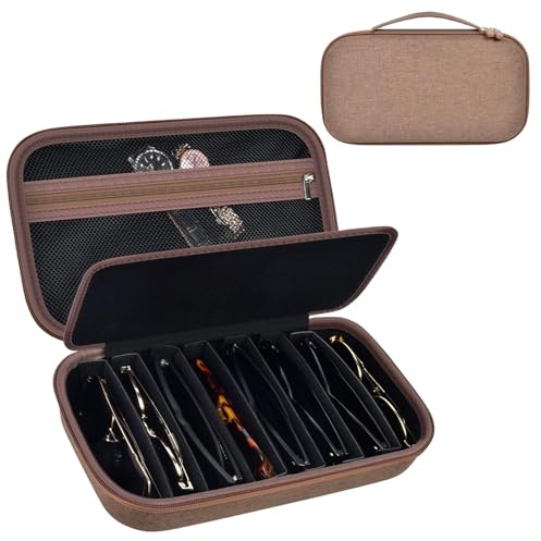 Grapsa Brillenbox für Mehrere Brillen Sunglasses Organizer für Glapeame/für Wrimen, Brillenbox für Mehrere 8 Sonnenbrillen Aufbewahrung, Uhren, Accessoires- L(nur Tasche)