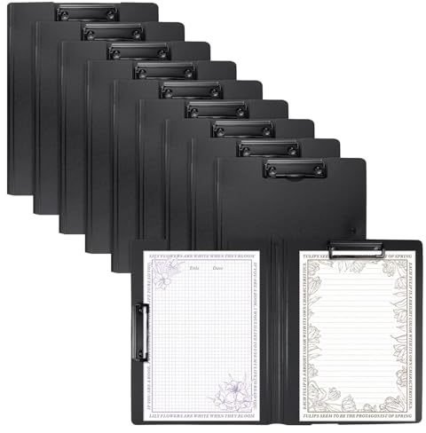 MUNGHOK 10 Stück Klemmbrett A4 Doppelt Klemmbrettmappe, Kunststoff Klemmbrett A4 Ordner mit Deckel, Schwarze Schreibbretter mit 2 Klemmen für Büro