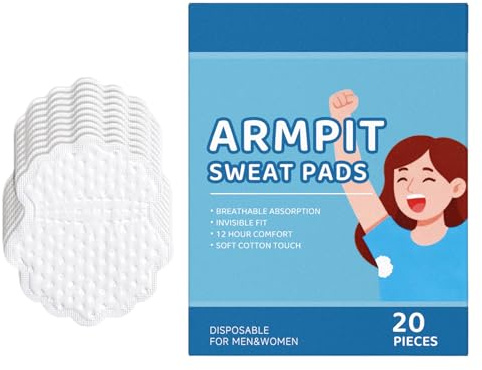 Armpit Sweat Pads - Underarm Sweat Pads, Protectors For Under Arms, 20 Piece Stickers, Microfiber, Non-Woven Fabric, Charcoal Fiber Comfort Fit Waterproof Armpit Patch For