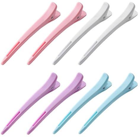 8 Pezzi Fermagli per Capelli a Becco D'Anatra, 4 Colori, Pinze Professionali con Banda Antiscivolo per Sezionamento e Styling Capelli, per Salone o Casa