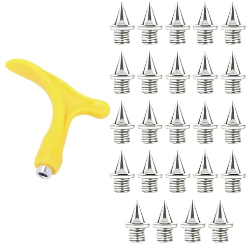 24 punte per atletica leggera, 6,4 mm, in acciaio inox, con chiave a chiodo, punte di ricambio per scarpe da picco, adatte per competizioni, allenamento, cross-corsa, sprint, salto lungo, lancia