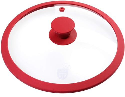 GRÄWE Deckel für Pfannen und Töpfe, Glasdeckel Pfanne 24 cm, Topfdeckel, Pfannendeckel, mit Silikonrand und Dampfaustritt - Rot