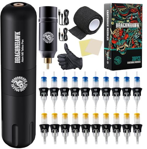 Extreme Tattoo Machine Set Compatible Dragonhawk Tattoo Pen Maschine Rotary tätowiermaschine Motor Gun kabellose Batterie RCA Jack Tattoo Nadeln für Tattoo Anfänger