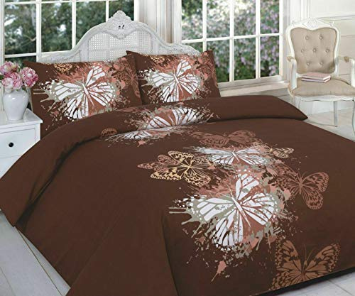 EHD Luxury Butterfly Printed Design Duvet Cover Sets Quilt Cover Sets Bedding Sets NZ (Chocolate, King Size)