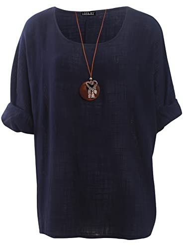 Love My Fashions® Women's Italian Lagenlook Tunic Top – Oversized Loose Fit 3/4 Sleeve Round Neck Casual & Comfortable UK Fashion Navy Blue