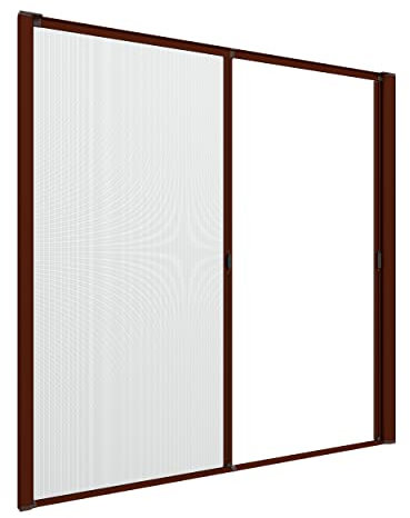 Zanzanet Zanzariera laterale doppia orizzontale su misura porta finestra scorrevole avvolgibile rullo a molla guida calpestabile cassonetto 50mm personalizzabile reti Made in Italy Marrone