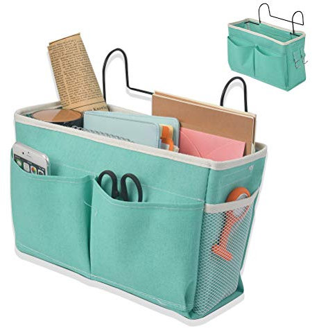 NA Bed Bag Bed Pockets with Iron Hanging Hook Bedside Hanging Storage Organiser, Bedside Hanging Storage Bed Pockets Baskets, Bed Organiser Caddy Desktop Storage Rack for Home Office School(Green)