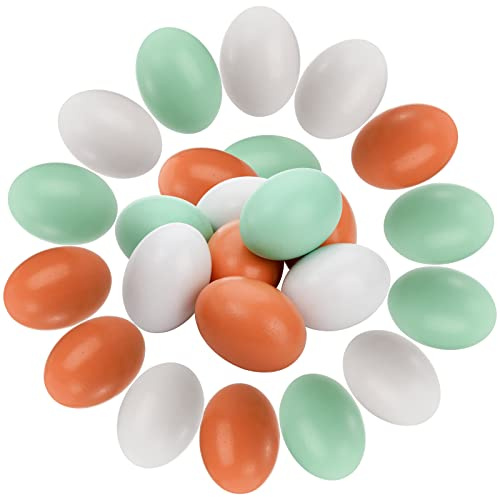 ZEAYEA 24 Pieces Wooden Fake Eggs, 3 Color Faux Eggs for DIY Easter Egg, Crafts and Easter Decorations, Fake Egg for Egg-Laying Stimulus, Photograph, Basket Fillers, Home Decorations