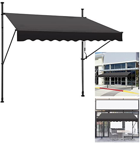 YARDIN Markise Balkon Klemmmarkise Sonnenmarkise Handkurbel Einziehbar Manuell höhenverstellbar,UV-beständig,Sonnenschutz, für Innenhöfen Balkonen Restaurants Garten Dunkelgrau,300 x 120cm