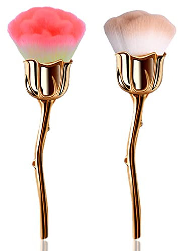 JERCLITY 2 Pieces Rose Makeup Brushes Blush Brush Super Large Face Powder Makeup Brushes for Powder Cosmetic Nail Dust Brush Loose Powder Brush Makeup Manicure Dust Remover Brush for Clean (Gold)