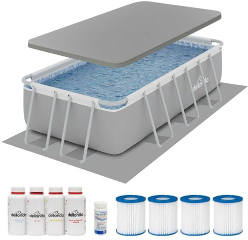 Dellonda 13ft Deluxe Steel Frame Swimming Pool Rectangular with Accessories - DL139
