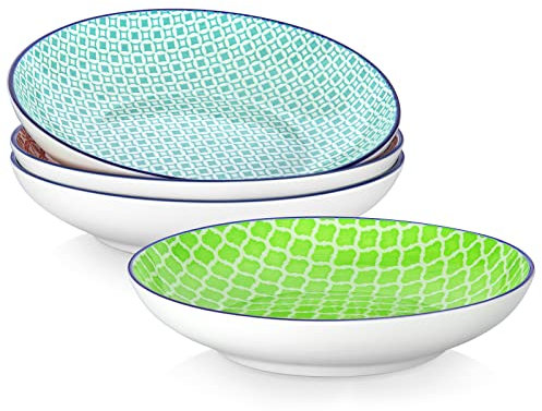vancasso Suppenteller Porzellan, MACARON Suppenschalen 4er Set, Pastateller, Spaghetti Tiefteller, Nudelschalen, Ramenschalen, große Salatschalen, Mehrzweckschalen, 1000ML
