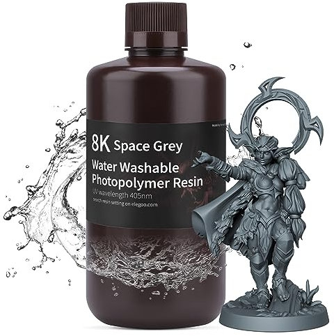 ELEGOO 8K 3D Printer Resin, Water Washable Resin 405nm UV-Curing Resin, Best for 8K/9K/12K/14K/16K LCD 3D Printer Space Grey 1000G