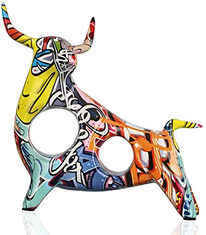 Kunstharz-Graffiti-Stier-Statue, minimalistische, vollfarbige Stier-Figur, Originalität, abstrakte Stier-Skulptur, Heimdekoration, geeignet für Innendekoration, Bücherregal, Tischplatte, Tafelaufsatz