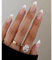 JUSTOTRY 24 Pcs Oval Pearls False Nails Short, White French Press on Nails Pattern,Funky Glossy Fake Nails Short, Almond Stick on Nail for Women Nail Art