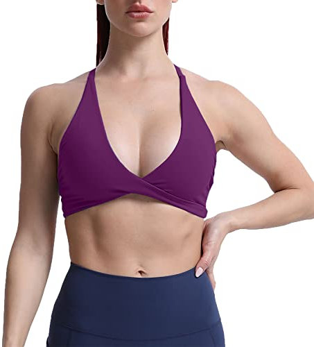 Aoxjox Sienna - Sujetador Deportivo para Mujer, sin Espalda, Acolchado, bajo Impacto, para Yoga, sin Mangas, Violeta Oscuro, Small