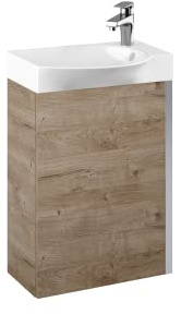 VBChome Badmöbel Set 45 cm Weiß Waschbecken mit Eiche Hängeschrank Waschtisch 1-Türen Soft-Close Seitengriff Modern Elegant