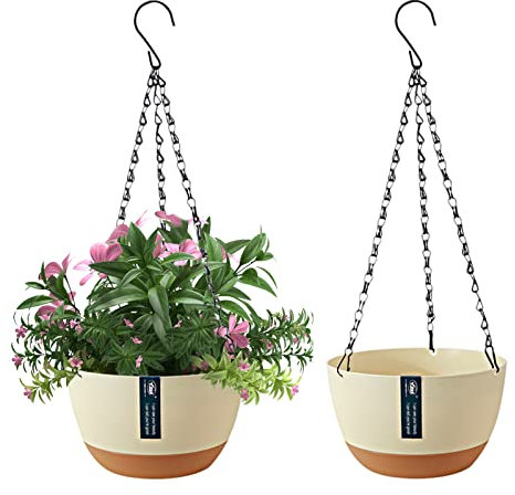 EACHPT Blumenampel,Hängeblumentöpfe 2 Stück Hängende Pflanzgefäße für Zimmerpflanzen im Freien,mit Drainagelöchern und abnehmbarem Untersetzer für das GartenhausΦ21CM