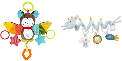 Fehn Activity-Spieltier Fledermaus – Baby Motorikspielzeug für Kinderwagen & 065145 Activity-Spirale Drache/Stoff-Spirale zum Greifen und Fühlen für Bett, Kinderwagen