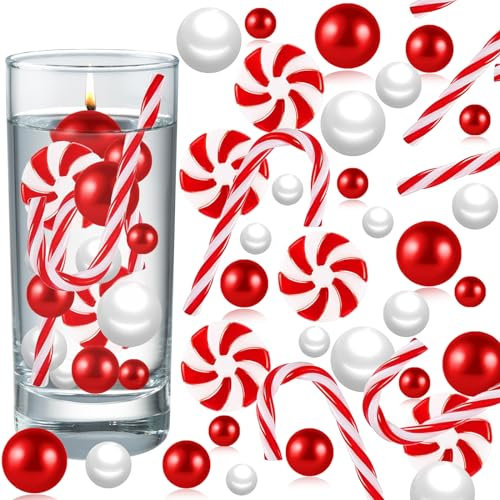 120 Stück Weihnachtsvasenfüller, wasserperlen für vasenfüller, Zuckerstangen, Weihnachtsperlen, für Weihnachten, Zuhause, Tischdekoration, Schwimmende Kerzen (A)