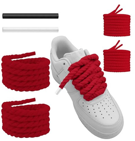 UamGlsob Cordones de Zapato de Gordos para Air Force 1, 15mm Cuerda Gruesa Redondos de Algodón Grueso para Zapatillas de Deporte, Rope Shoe Laces (Red, 54''/140cm)