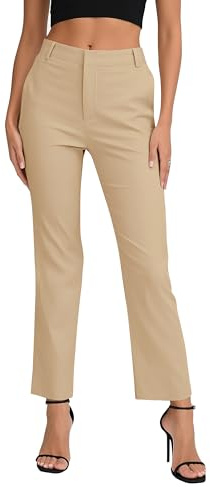 EXCHIC Donne Business Casual Elastica Vita Gamba Dritta Pantaloni con Tasche